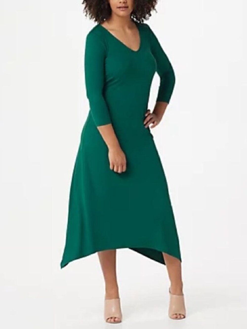 G.I.L.I. Peached 3/4 Sleeves Knit V-Neck Dress